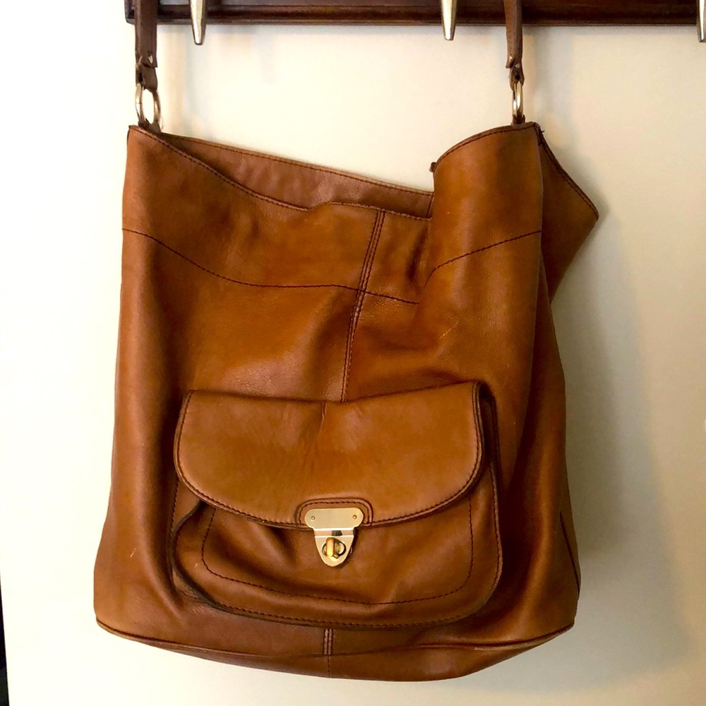 Brown leather satchel